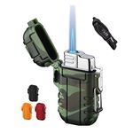 BTXYM Torch Lighters, Refillable Mini Butane Lighter with Safety Lock, Waterproof and Windproof Gas Lighter Adjustable Jet Flame Lighter with Gift Box, Camouflage(without Butane)