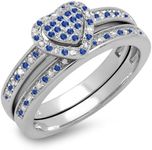 Dazzlingrock Collection Sterling Silver Blue Sapphire & White Diamond Heart Shaped Bridal Ring Set, Size 7