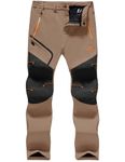 TACVASEN Men's Winter Ski Trousers Stretchy Hiking Softshell Trousers Thermal Hunting Trousers with Zip Pockets, Thick - Light Brown, 32