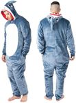 NOROZE Onesie Halloween Costume | Unisex Skeleton and Shark Playsuit Adult Men's Pyjamas Loungewear Supersoft Fleece Jumpsuit Women's Plush Pajamas Hoodie (L, Shark Grey)