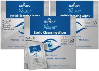 NOVEHA 60Pcs Stye Relief Eyelid & Lash Wipes – Tea Tree Oil, Hyaluronic Acid, Aloe Vera, Chamomile & Green Tea – Gentle Cleansing Wipes for Dry Eyes, Blepharitis, Itch - Hypoallergenic (3Pack)