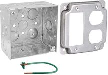 Pack of Box and Cover 4'' Square Electrical Box, 1 Rocker Switch, 1 Duplex Receptacle Exposed Work Cover, Crushed Corners, Welded Construction, Ten 1/2'' and Six TKO Knockouts, Raised Ground, 2-1/8''