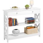 Yaheetech White Console Table, Wooden Hallway Table with Drawer & Open Storage Shelf, 3-Tier Console Sofa Table for Living Room