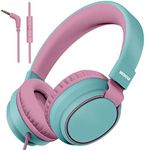 MIDOLA Volume Limited 85/110dB Kids Headphone Over-Ear/On-Ear Foldable Sound Noise Protection Headset with Inline AUX 3.5mm Cord w/Mic for Child School Cellphone Pad PC Notebook Cyan