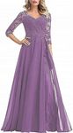 Champagne Mother of The Bride Dresses Long for Wedding with Sleeves Sequin Formal Dresses for Mom, Dusty Purple, 6