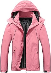 MOERDENG Women's Waterproof Rain Jacket Outdoor Lightweight Hooded Raincoat for Hiking Travel Pink