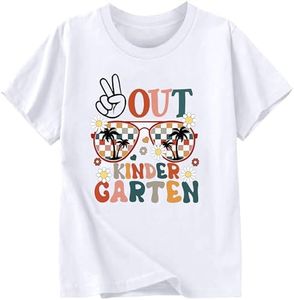 YZMI Kindergarten Graduation Shirt Boys Girls Peace Out Kindergarten Tshirt 2025 Last Day of School Gifts for Kids White 5-6T