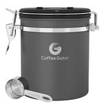 Coffee Gator Coffee Canister Airtight 1300 mL, Stainless Steel Kitchen Food Storage Container with Date Tracker, CO2 Valve, Scoop for Grounds Coffee, Beans,Tea, Sugar, Flour, Snacks