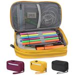 Pencil Case, Chasechic Large Pen Pouch Holder with Double Zipped Compartment and Wristlet for School Office Yellow