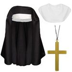 Bohue 3 Pieces Halloween Nun Costume Accessories Nun Scarf White Nun Collar Gold Cross Pendant Adult Women's Cosplay Masquerade Costume Accessories