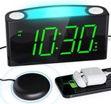 Mesqool Alarm Clock for Heavy Sleepers & Deaf People, Vibrating Alarm Clock with Bed Shaker, Bedside Clock with Night Light, LED Display, Dual USB Charging Port, Snooze, DST, 12/24H