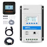 EPEVER 30A MPPT Solar Charge Controller 12V/24V Auto Solar Panel Charge Regulator with LED&LCD Display Double USB Port and MT50 Remote Meter Temperature Sensor RTS & PC Communication Cable RS485