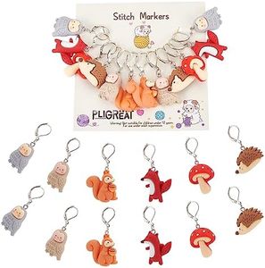 PLIGREAT 12 Pcs Squirrel Owls Mushroom Stitch Markers, Resin Crochet Stitch Marker Charms Knitting Locking Stitch Marker with Lobster Claw Clasps for Weaving Sewing Quilting Jewelry Making Accessories