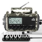 ROCAM Wind Up Radio with AM/FM/SW 12000mAh, Hand Crank Radio, Emergency Solar Radio with SOS Alarm, Wind Up Torch with Rechargeable Battery and Type-c Charger, IPX6 Waterproof