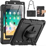 SEYMAC Case for iPad Air 2, iPad 5th/6th Generation, iPad Pro 9.7, Shockproof Protective Case with 360° Degree Stand [Hand & Shoulder Strap] Screen Protector for iPad 9.7 Inch, Black