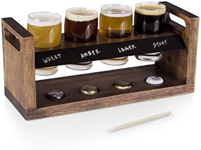 Picnic Time Legacy - a Brand - Craft Beer Flight Set - Beer Glasses Set - Gifts for Beer Lovers, (Acacia Wood),4 Fluid Ounces