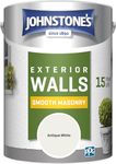 Johnstone's, Exterior Smooth Masonry Paint, Antique White, Up to 15 Years Protection, Weather & Dirt Resistant, 60m² Coverage Per Tin, Dry in 1-2 Hours, 5L