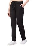 BLUECON Women's Athletic Running Trackpants with Side Pockets Plazo Pants Open Bottom Straight Leg Black