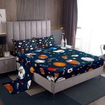 Sports Theme Bedding Set 3D Blue Ball Sheet Set Baseball Football Basketball Bed Sheets for Children Kids Boys Girls Microfiber Competitive Games Bed Sheet Set Room Decor Twin Size