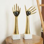 Loosebucket®Golden Auspicious Hands Holding Balls for Table Decoration Table showpiece | Centerpiece for Table | Table Sculpture | Aluminum Set of 2, 16 Inch