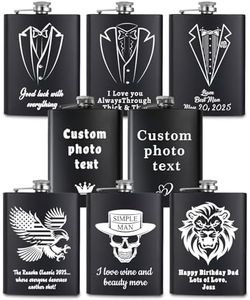 Custom Flask for Men Personalized Flask with Text and Photos, Engraved 8oz Stainless Steel Hip Flask Gift for Women, Fathers, Groomsmen or Bridesmaids (Custom Text)