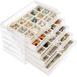 Watpot Acrylic Jewelry Box with 5 Drawers, Clear Earring Storage Organizer Display Case for Women Girls, Beige