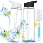 Winuoyang Clear Water Bottle, 2Pcs Transparent Water Bottle with Straw Leakproof Sports Water Drink Bottle BPA Free Gym Bottles 700ML for Outdoor Cycling Yoga Office