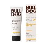 BULLDOG SKINCARE Anytime Daily UV Moisturiser SPF 50 For Men 75 ml, Safflower Seed Extract, Protects & Hydrates Skin, Suitable For All Skins