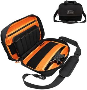 GRITR Handgun Briefcase for Multiple Guns - Soft Pistol Case Range Bag for Handguns and Ammo w/ 6 Magazine Slots, Padded Interior & Extra Pockets - Pistol Pouch for Everyday Carry, Black & Orange