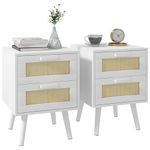 HOMCOM Boho Design Nightstand Set of 2, Side End Table with 2 Drawers, for Bedroom, White