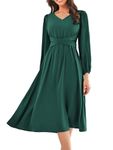 GRACE KARIN Women Long Sleeve V Neck Holiday Ruffle A Line Dress Smocked Waist Party Wedding Dress Dark Green XXL