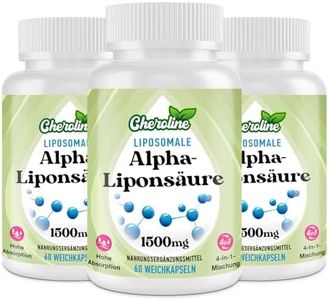 Ácido Alfa Lipoico Liposomal 1500 mg, 180 Cápsulas Blandas de Alta Potencia para Veganos, Naturales Suplemento ALA 4 en 1 para Energía, Reduce La Fatiga, No GMO, Sin Gluten