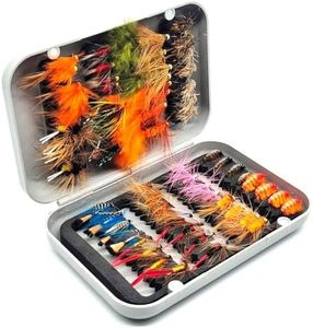 Kylebooker 64pcs Fly Fishing Flies Assortment Kit Dry Wet Flies Nymphs Woolly Bugger for Trout Bass Fishing with Fly Box