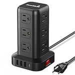 Tower Power Bars with Surge Protector （USB-C）, Travel USB Power Bar with 6.5FT Extension Cord, 12 Multi Outlets 4 USB Ports, Desk Charging Station for Dorm Home Office Accessories
