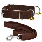 Aik India Dog Collar Belt and Leash Set for Large Dogs, Dog Stylish Nylon Leash Belts with Bell - Labrador, Golden Retriever, Pitbull, German Shepherd, Husky, Doberman (Large, Brown)