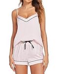 Ekouaer Lounge Set Women's Silk Soft Sleepwear Two Piece Pajamas Satin Cami Shorts Pj Set (Pink,L)