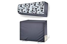 Stylista Split ac cover for indoor and outdoor unit of 1.5 ton ac waterproof and dustproof Grey Leaves pattern