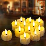 Yakpo 12 Pack LED Timer Tea Light Battery Operated, Flameless Flickering LED Votive Tealight Timer Candles, Outdoor Electric Flicker Fake Candle Bulk for Christmas Halloween Pumpkin Light Decorations