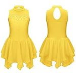 Doomiva Ice Figure Skating Dress for Girls Roller Skating Dance Costume 6-16 Year Modern Competition Athletic Tutu Skirt Yellow 7-8 Years