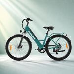 WITAMBIKE C14 26" Step-Through Electric Bike For Adults, 250W Motor & 36V 17.5Ah Removable Battery, 7-Speed Commuter E-Bike with Lockable Suspension, LCD, 150kg Load, Mudguards Included, Green