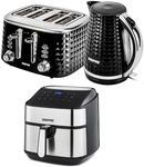 GEEPAS 7.5L Air Fryer, 4 Slice Toaster & 1.7L Kettle Kitchen Appliances Set 2200W Jug Kettle, Wide Slot Toaster Variable Browning Control Textured Design, 10-1 Vortex Air Fryer with LED Display, Black