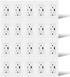 24W PD USB Type C Wall Outlet,Greencycle 20PK 15Amp Electrical Outlet with 4.8A/5V USB C Ports for iPhone,iPad High Speed Charging,Wall Plate Included,Residential & Commercial Grade,UL Listed,White