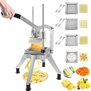 VEVOR Commercial Vegetable Chopper w/ 4 Replacement Blades, Stainless Steel French Fry Cutter Potato Dicer & Fruit Slicer for Restaurants & Home Kitchen