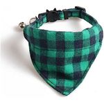 Luxury Cat Collars with Bow Tie and Bell | Safe Quick Release Breakaway Buckle (Green & Black Chequered Bandana)