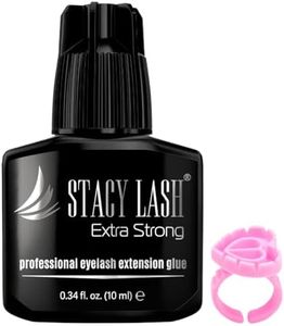 STACY LASH Extra Strong Eyelash Extension Glue (0.34fl.oz / 10ml) / 0.5-1 Sec Dry/Retention – 8 Weeks/Black Adhesive/Lash Tech Supplies + Glue Ring