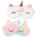 2 PCS Eye Mask for Sleeping Kids, Unicorn Kids Sleeping Mask Cute 3D Animal Eye Masks Plush Sleep Mask Girls Cartoon Blindfold Eyeshade Travel Eye Cover for Girls Adult Children