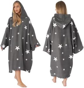 Dreamscene Star Poncho Towel Adult Charcoal Grey, Changing Robe Oversized Hooded Towel Bath Beach Swimming Pool Absorbent Microfibre Quick Dry Towelling Bath Robes for Women