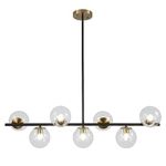 KCO Lighting Black Brass Chandelier Over Kitchen Island Lights, 7 Light Clear Glass Bubble Dining Room Pendant Light, Modern Linear Globe Sputnik Chandeliers Farmhouse Island Light