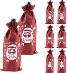 Svalor Burlap Bottle Bags,8 PCS Christmas Wine Bags,Red Hessian Wine Bags,Reusable Wine Gift Bags with Drawstring for Christmas,Birthday,Travel, Holiday, Party