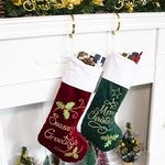 GEX Christmas Stockings 2 Pack for Family 22" Large Embroidered Classic Luxury Velvet Red Green Hanging Ornament Decorations for Fireplace Xmas Season (Set of 2)